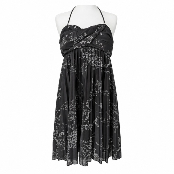B Darlin Dresses & Skirts - Vintage B Darlin Dress Black‎ Silver Glitter Floral Halter Pleated 11/12 Y2K USA